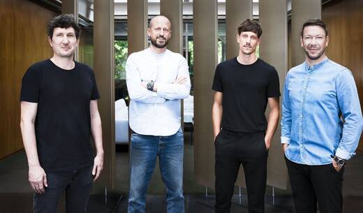 Gemeinsame Sache: Alexander Ludwig (CCO HDS), Marc Schumacher ( Geschäftsführer Liganova Group), Daniel Kaiser (CCO HDS) und HDS-CEO Markus Schuhmacher, v.l.