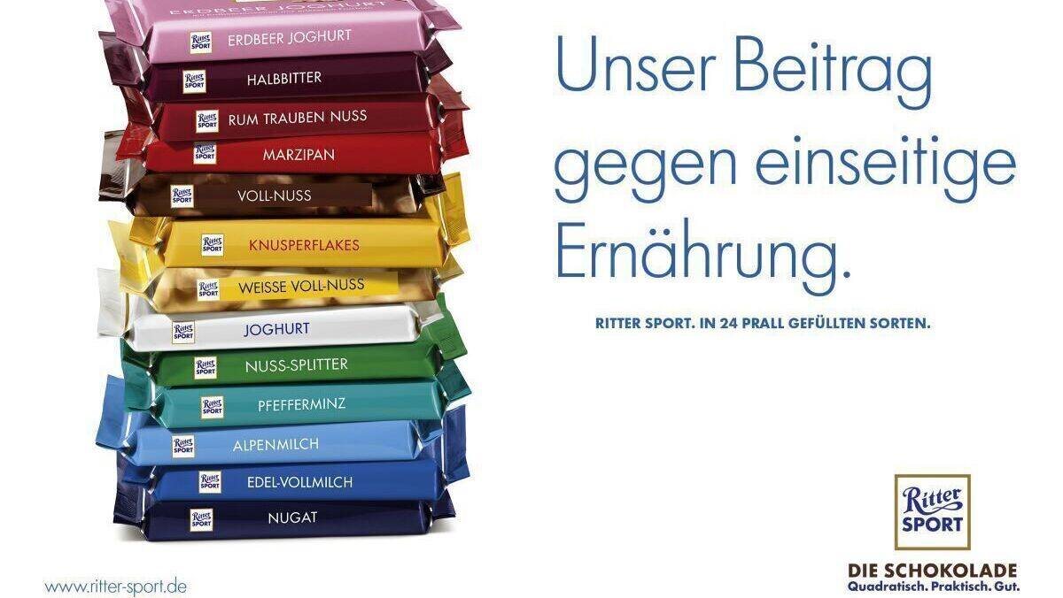 Ritter Sport wirbt gerne an Bahnhöfen um Kunden.