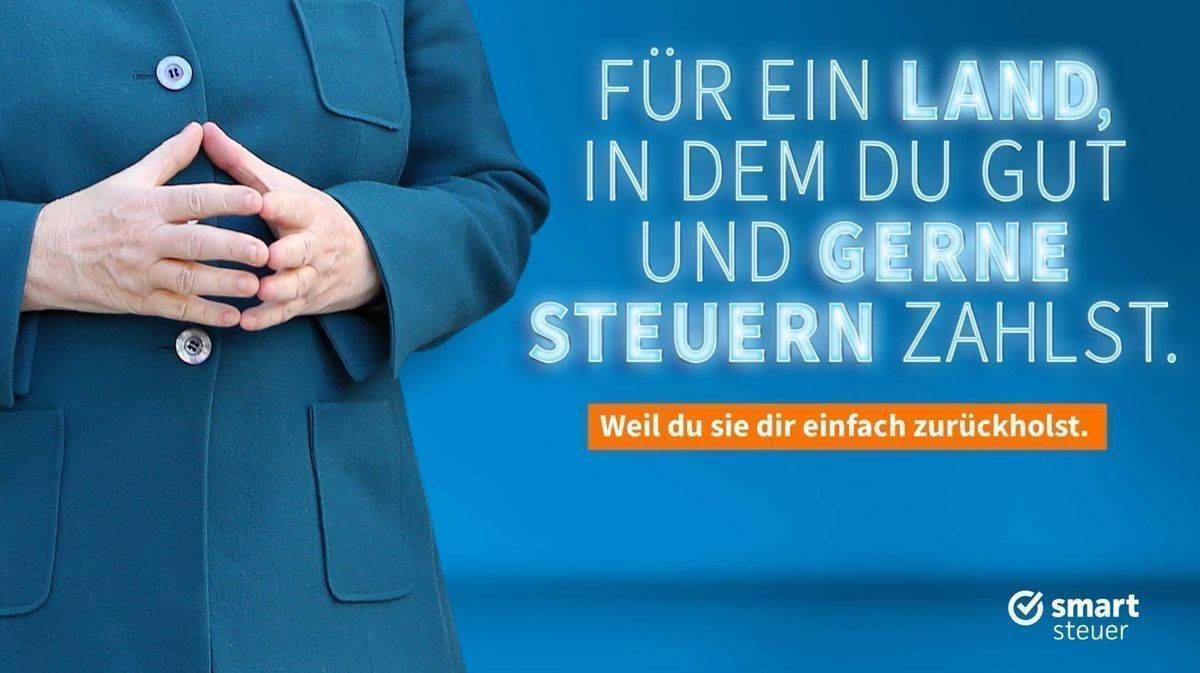 Angela Merkel wird unfreiwillig zum Testimonial der Smartsteuer-Kampagne.