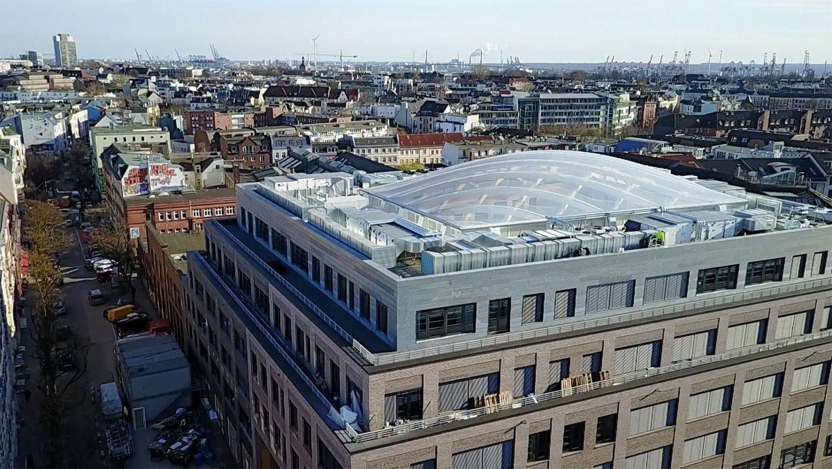 Der Zeisehof in Ottensen, neuer Sitz von S&F Hamburg, von oben.
