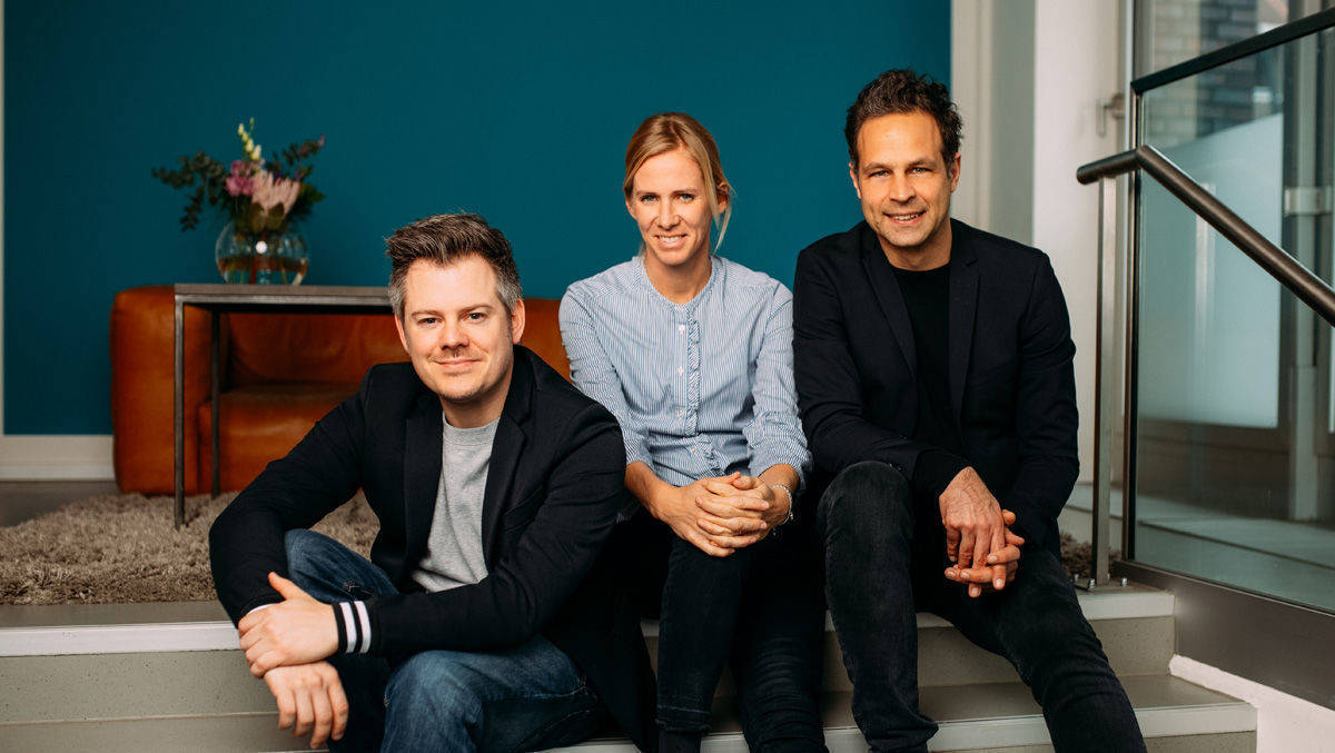 Die Geschäftsführung von Thjnk Hamburg (von links: Tobias Grimm, Anke Peters, Gerrit Zinke)