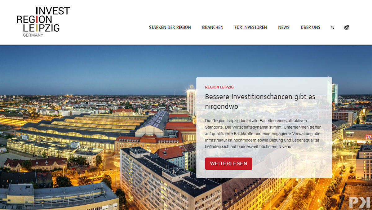 Die Homepage der kommunalen Ansiedlungsagentur Invest Region Leipzig.