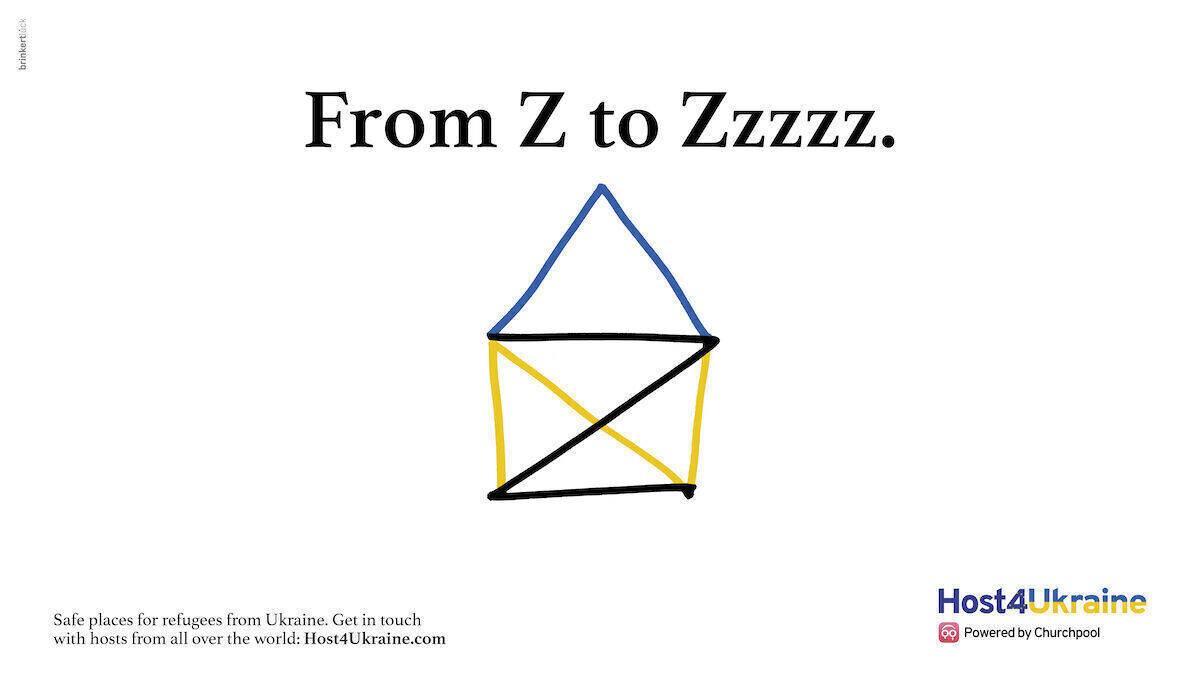 Das "Z" als Kriegssymbol erfährt in der Pro-Bono-Kampagne von Brinkert Lück eine positive Umdeutung als Zeichen für einen sicheren Schlafplatz.