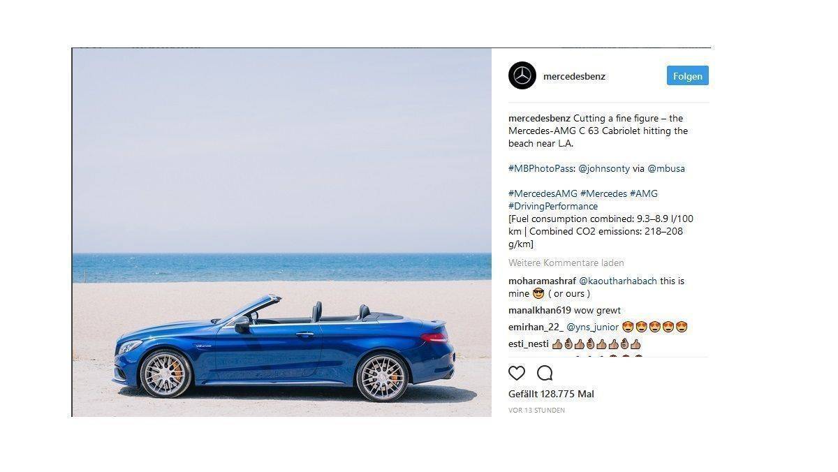 Schon früh bei Instagram und auch heute noch sehr aktiv: Mercedes-Benz.