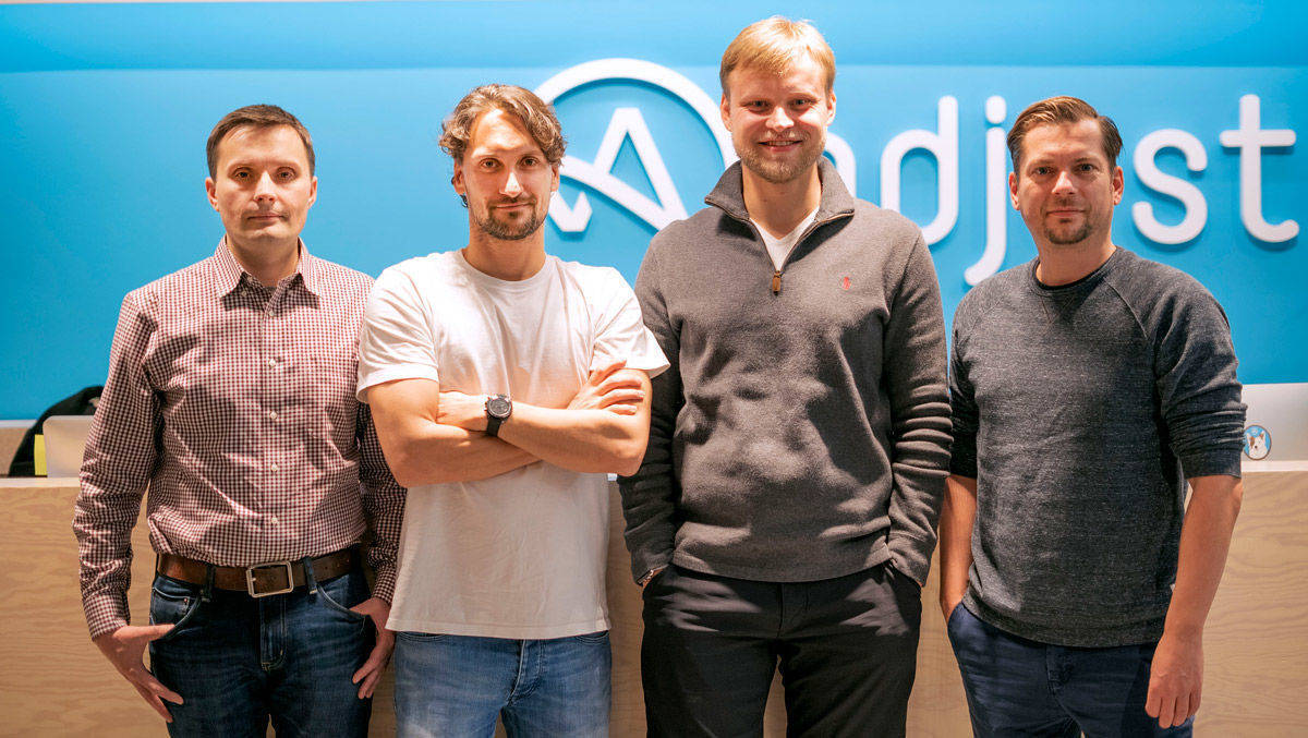 Max Gannutin (Acquired.io), Paul Müller (Adjust), Andrey Kazakov (Acquired.io) und Christian Henschel (Adjust), von links.