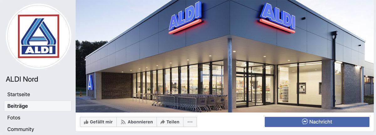Nicht viel zu sehen: Aldi Nord setzt Facebook ein - allerdings vor allem im Hintergrund.