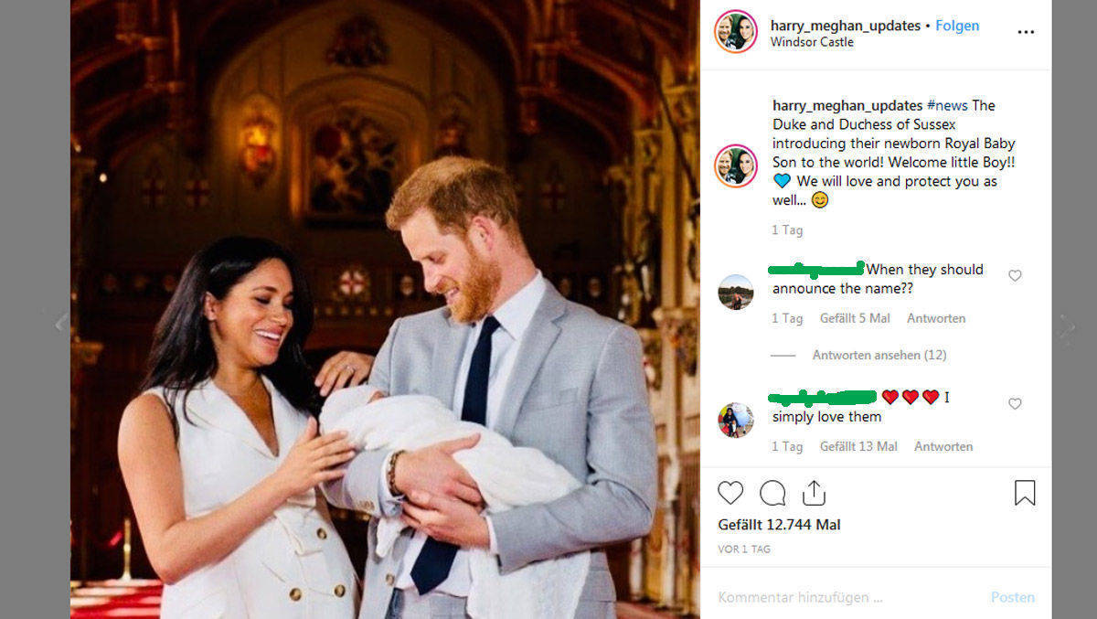Die Herzogin und der Herzog von Sussex stellten ihren Sohn der Öffentlichkeit vor - unter anderem via Instagram.