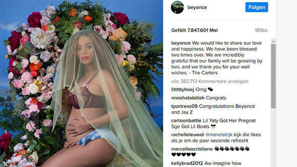 Beyoncé verkündet auf Instagram ihre Schwangerschaft. 