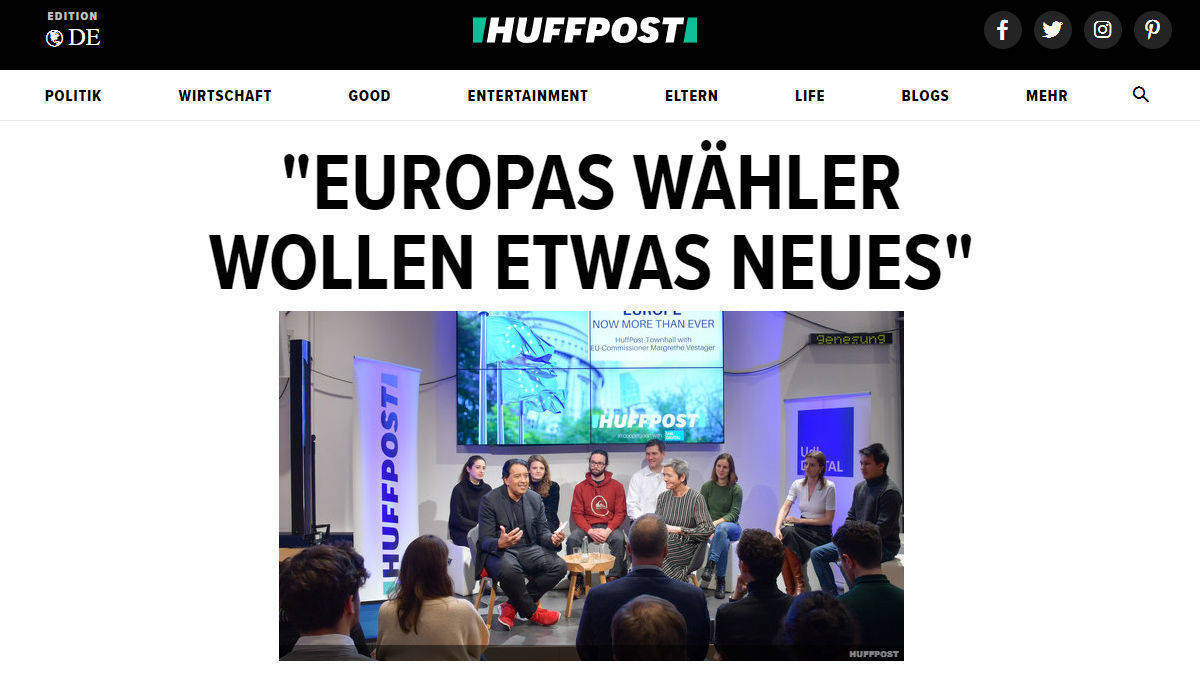 Trotz prominenter Autoren und Gäste wie hier EU-Wettbewerbskommissarin Margrethe Vestager - die Huff Post wird eingestellt.
