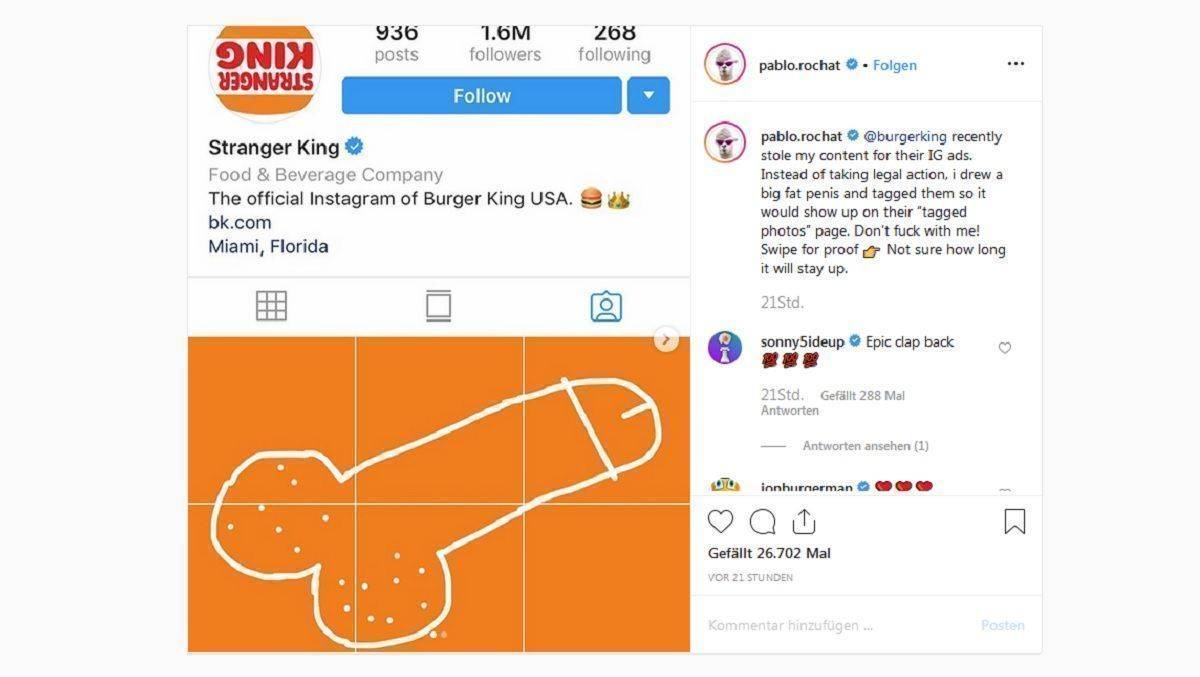Food Porn mal anders: Der Penis auf der Burger-King-Seite.