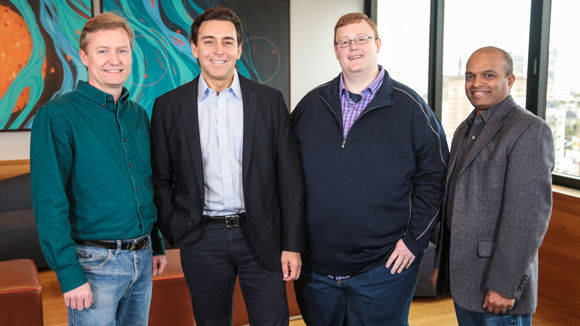 Peter Rander (Argo AI), Ford-CEO Mark Fields, Bryan Salesky (Argo AI) und Ford-Manager Raj Nair. (v.l.)