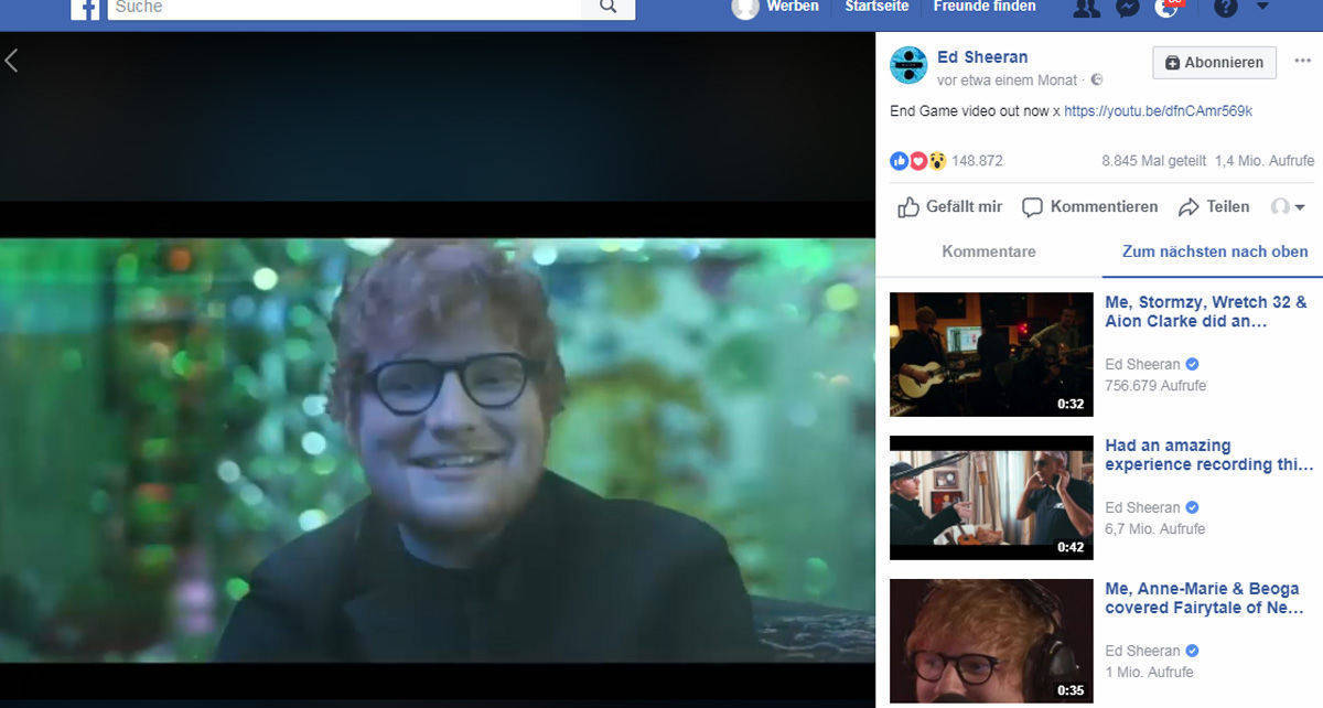Wenn der Musiker Ed Sheeran sein Video auf Facebook veröffentlicht, ist das kein Problem. Anders sah es aus, wenn jemand seine Songs oder die anderer Künstler zur Vertonung privater Clips verwendete.