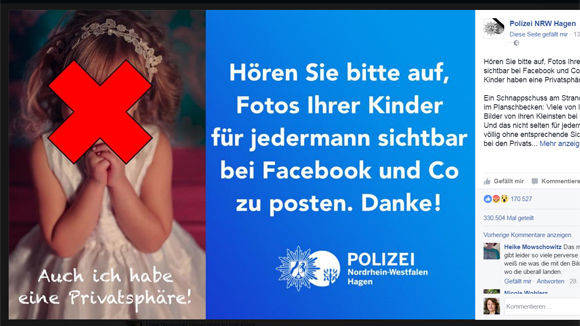 Die Polizei Hagen warnt auf Facebook die Eltern, Fotos der Kinder zu posten.