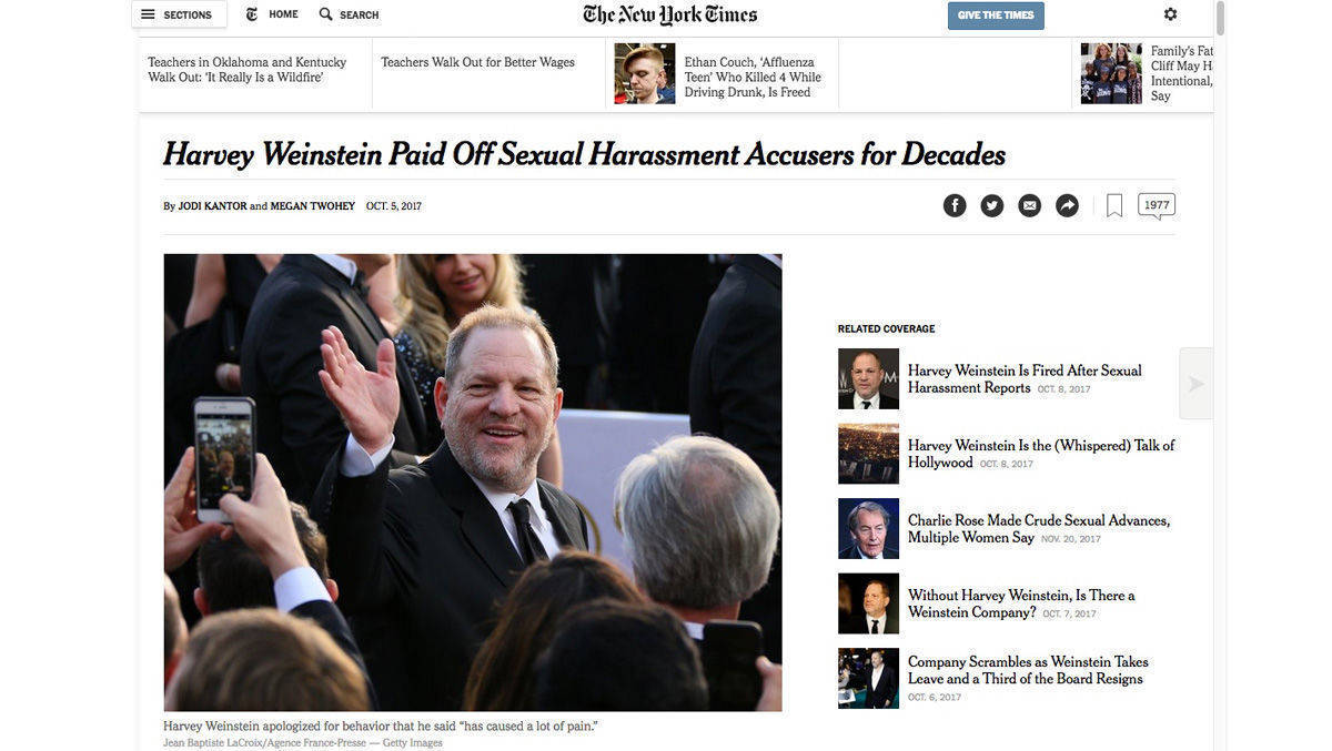 Eine Recherche der New York Times zu Missbrauchsvorwürfen gegen den Produzenten Harvey Weinstein löste vor einem halben Jahr eine Bewegung gegen sexuellen Missbrauch und Sexismus aus. #MeToo verbreitete sich im Social Web weltweit. 