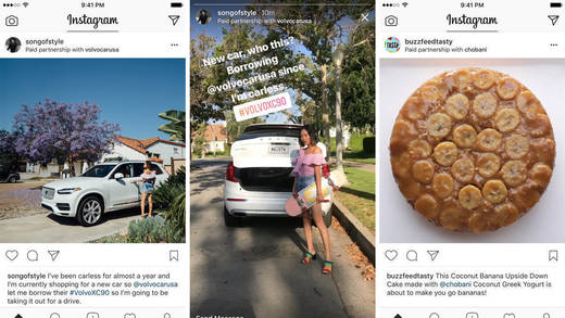 Oben bei den Instagram-Posts findet sich der neue Hinweis: "Paid Partnership with..."