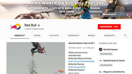 Bei Red Bull kommen Platzierung der eigenen Marke und durch die Extremsport-Inhalte das Potenzial als Multiplikator zusammen.