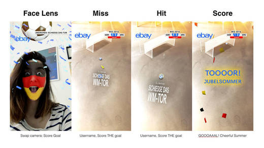 Erst virtuell als Fan schminken, ohne sich anzumalen, dann mit dem Finger Tore schießen wie Götze im Jubelsommer 2014: AR-Kampagne von Ebay und JvM.
