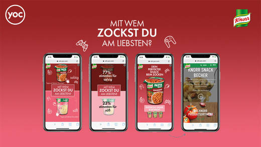 Nicht einfach ein Motiv zum Wegklicken, sondern eine Abstimmung: Unilever setzte für Knorr-Snakcs die Technik von Yoc ein.