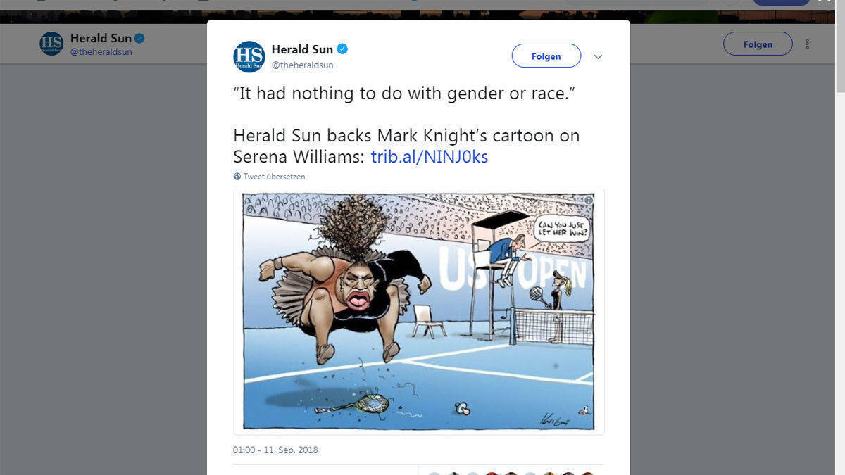 Serena Williams als trotziges Kleinkind - um diese Karikatur dreht sich der Streit.