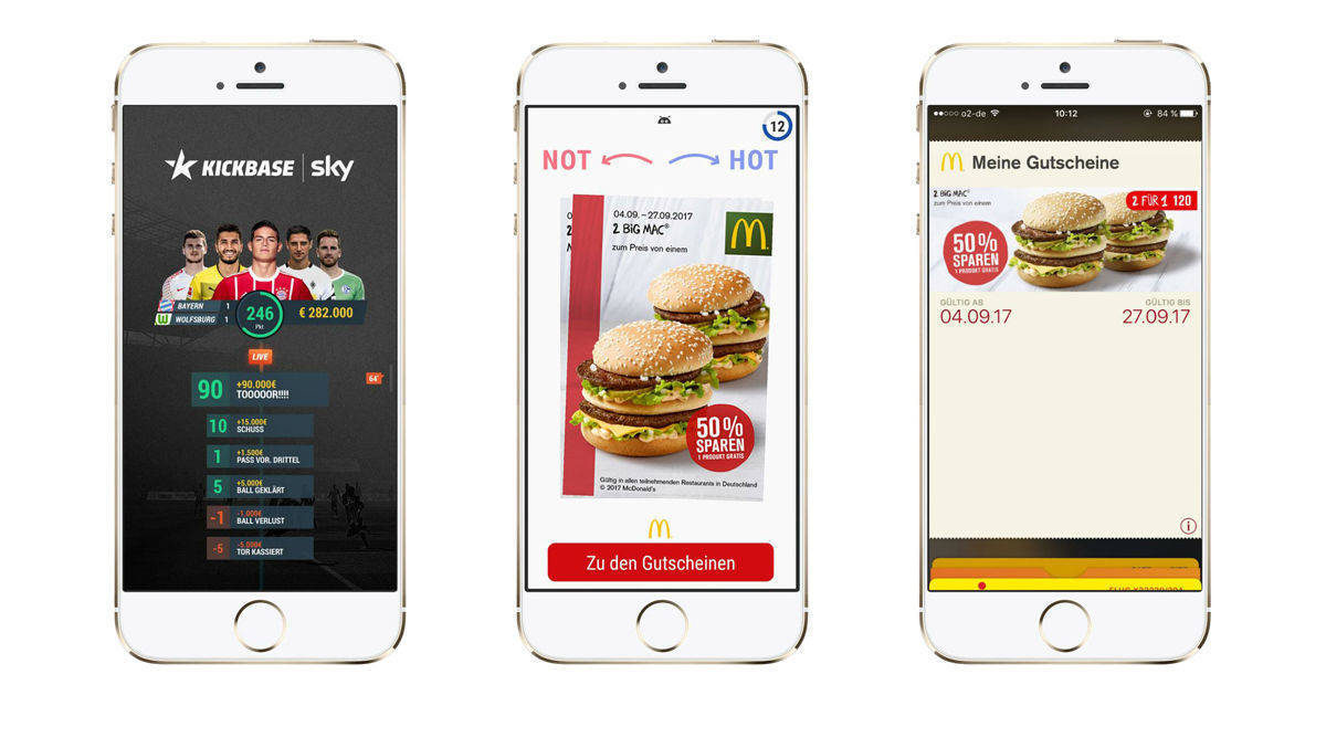Hot or not? Nutzer der App Kickbase konnten sich durch Wischen Gutscheine von McDonald's aussuchen.