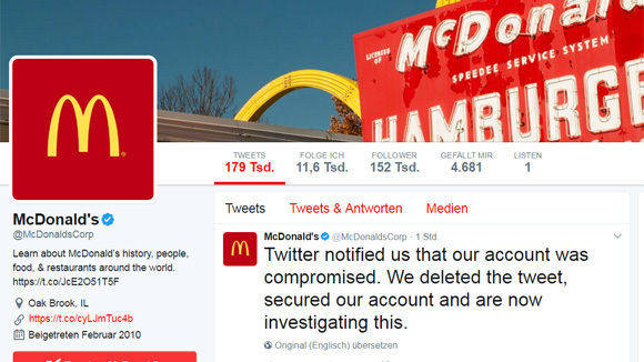 Der McDonald's-Account wurde anscheinend gehackt.