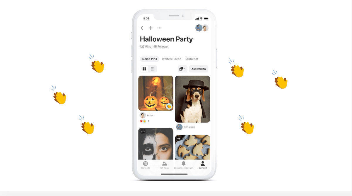 Applaus! Mit Emojis sollen Pinner besser in Gruppen zusammenarbeiten.