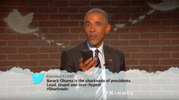 US-Präsident Barack Obama las in der Sendung des Late-Night-Talkers Jimmy Kimmel gemeine Tweets über sich vor.
