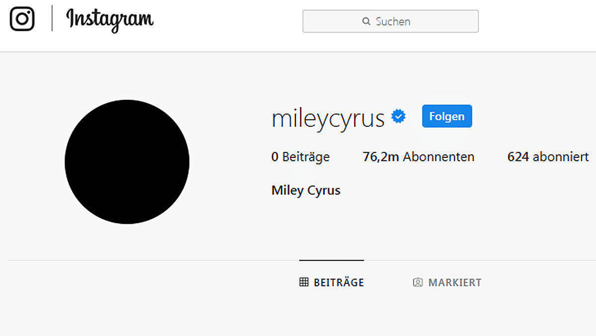 Nicht mehr viel los bei Sängerin Miley Cyrus auf Instagram ...