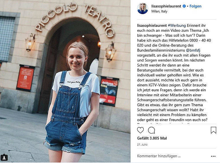 Schwangerschaftsberatung: Lisa war fürs BMFSFJ auf Instagram präsent. 