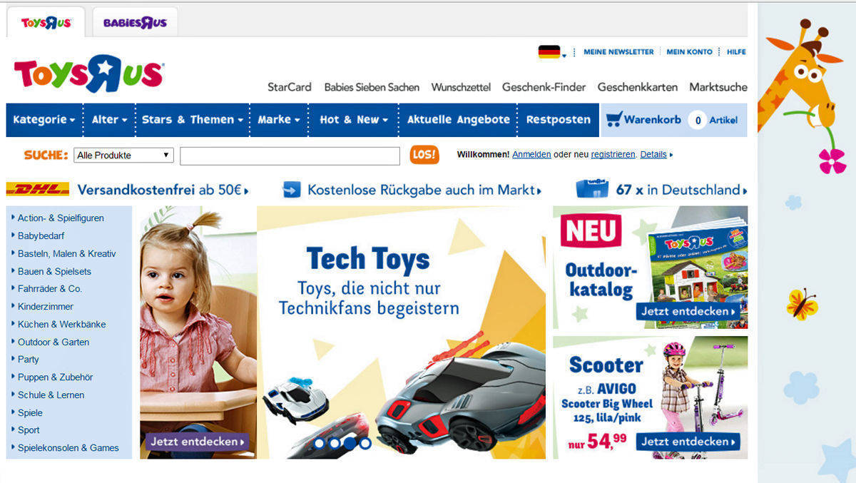 So sieht Toysrus.de aus.