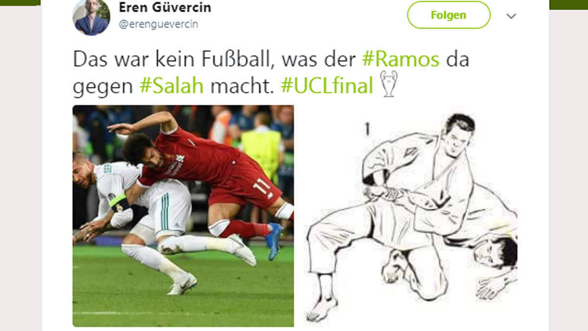 Dass Sergio Ramos' Foul gegen Mo Salah nicht geahndet wurde, stieß in den sozialen Netzwerken auf Unverständnis.