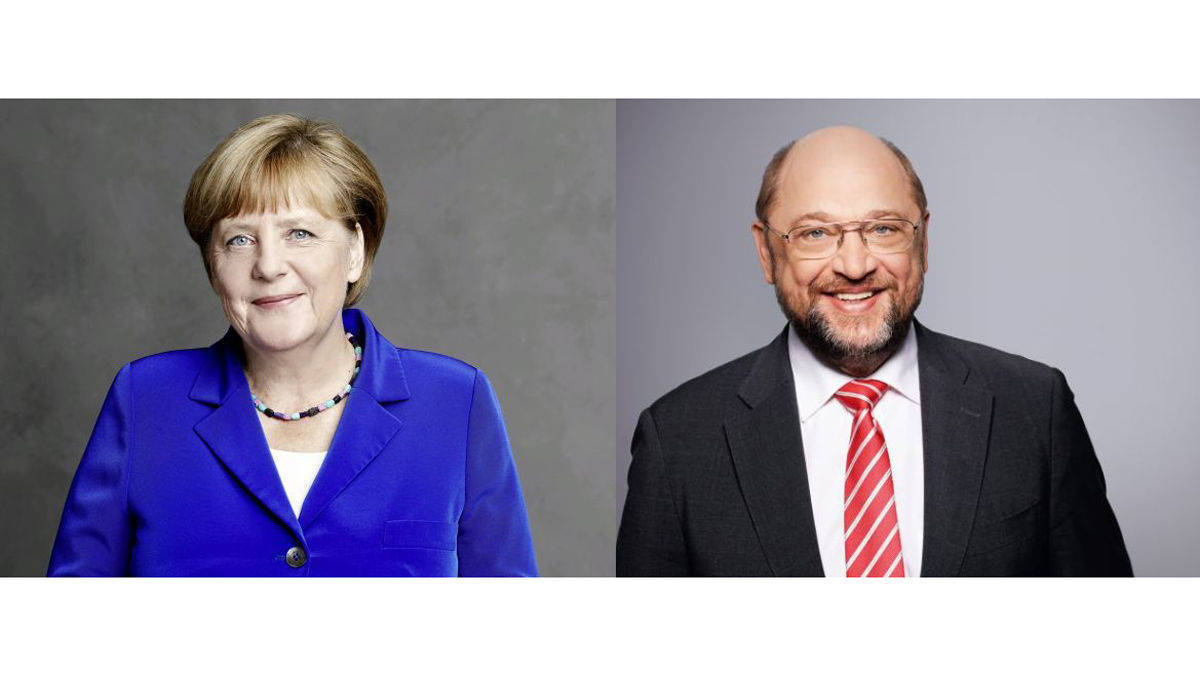 Angela Merkel (CDU) tritt gegen Martin Schulz (SPD) an.
