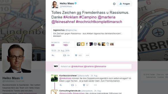 Heiko Maas hat sich auf Twitter zu einem Konzert geäußert.