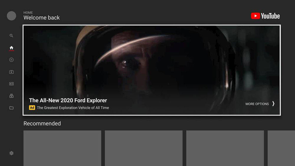 Beispiel für den Youtube-Masthead  auf dem TV-Gerät: Als einer der Startkunden ist Ford dabei.