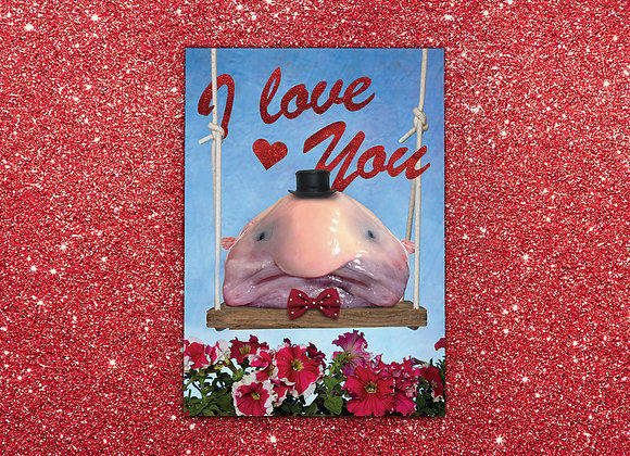 Valentinskarte mit Blobfisch: "Because true love is blind".