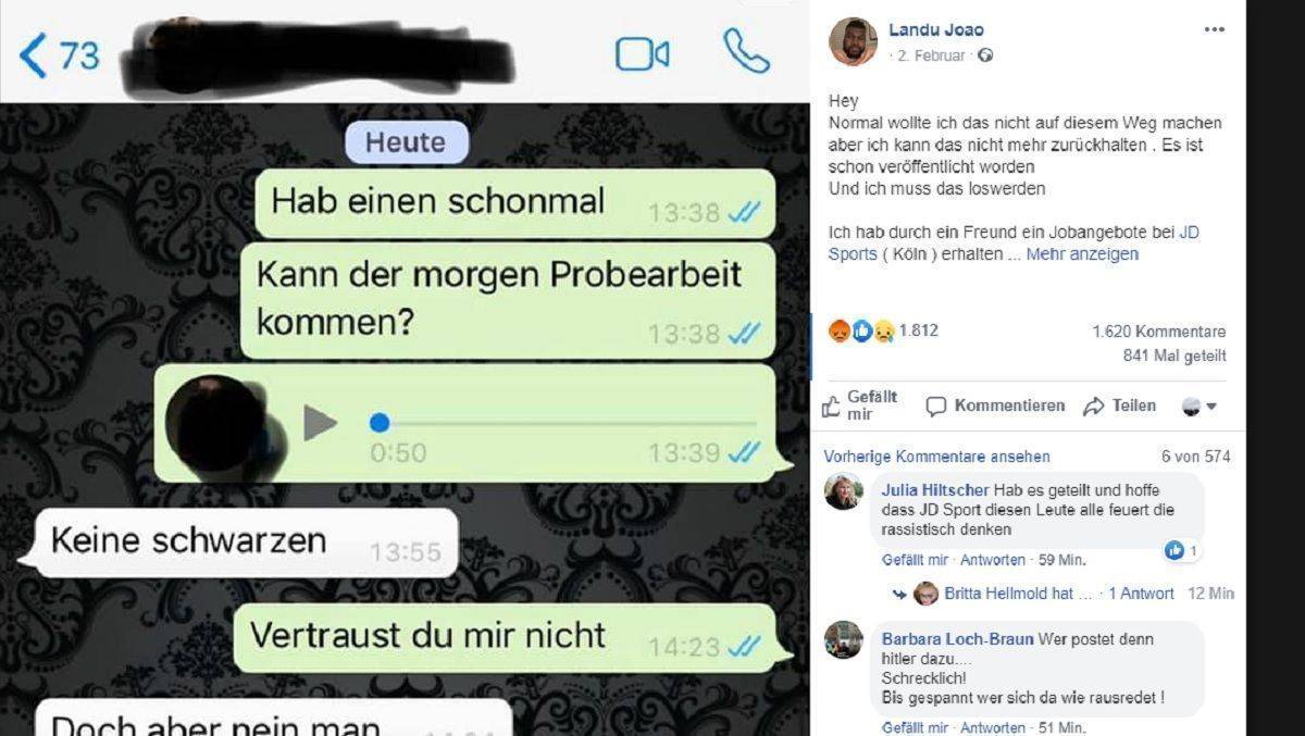 Der Betroffene postete einen Screenshot der rassistischen Nachricht auf Facebook.