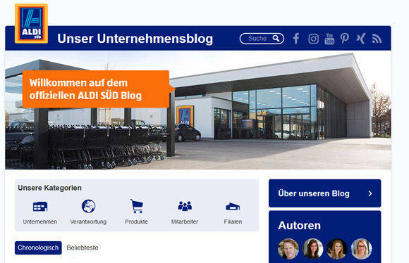 Der Aldi-Blog kommt nüchtern daher. Die Federführung liegt bei der Kommunikationsabteilung.