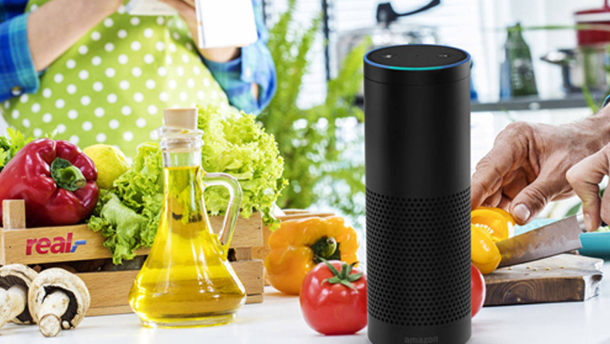 Kunden können über Alexa Angebote von Real, die nächsten Märkte, Öffnungszeiten und Rezepte abfragen.