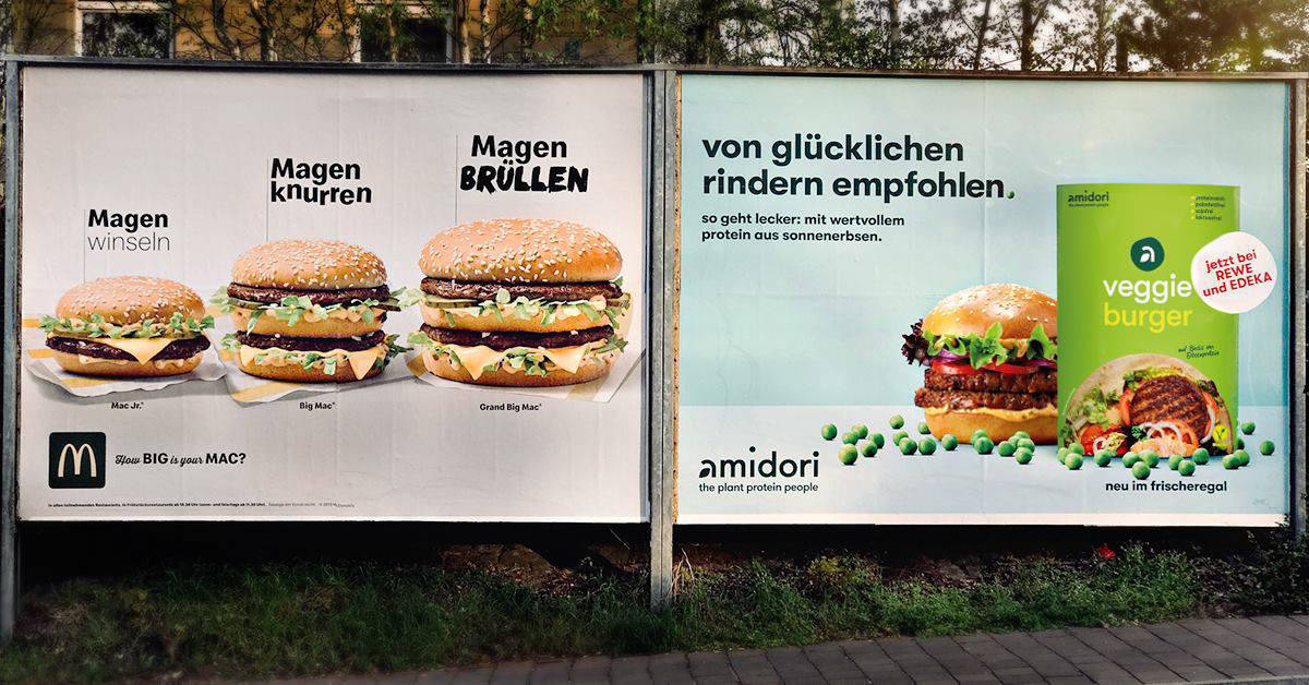 Amidori vs. McDonald's - die Plakate hängen in Bamberg.