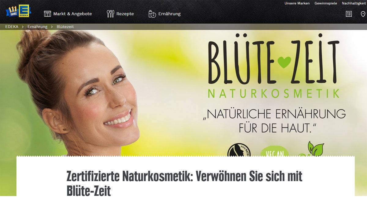 Im Web trommelt Edeka für die neue Eigenmarke "Blüte-Zeit".