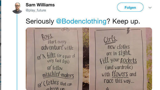 Der zweifache Vater Sam Williams löste eine kleine Entrüstungswelle gegen Boden auf Twitter aus.