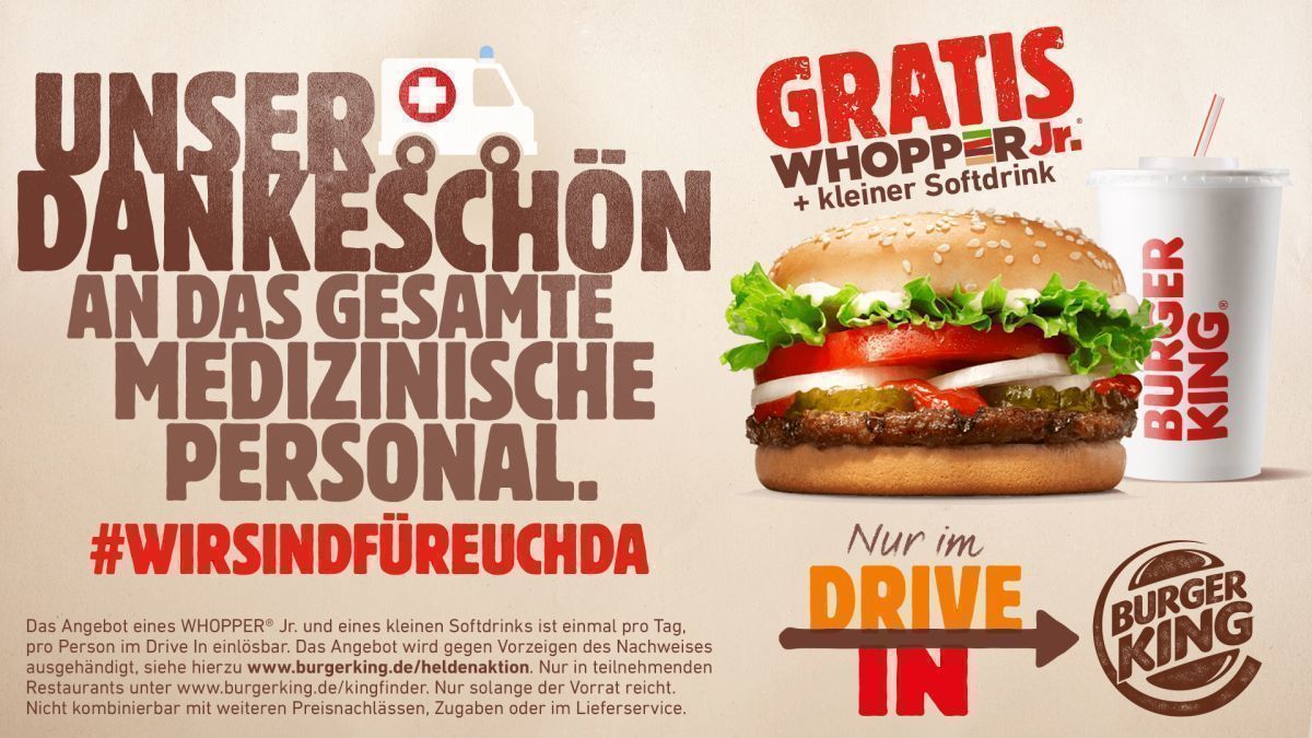 Corona Krise Burger King Gibt Helden Einen Whopper Aus W V