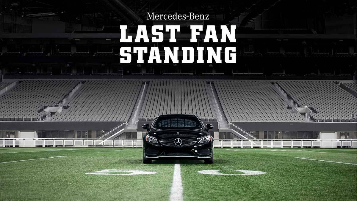 Wer durchhält, gewinnt einen Mercedes AMG: Gewinnspiel sattt Spot, so lautet das Super-Bowl-Konzept des Autobauers 2018.