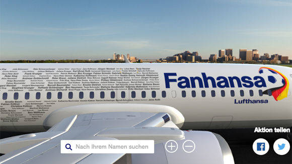 Virtuell haben sich schon etliche Fans auf dem Fanhansa-Flieger verewigt.