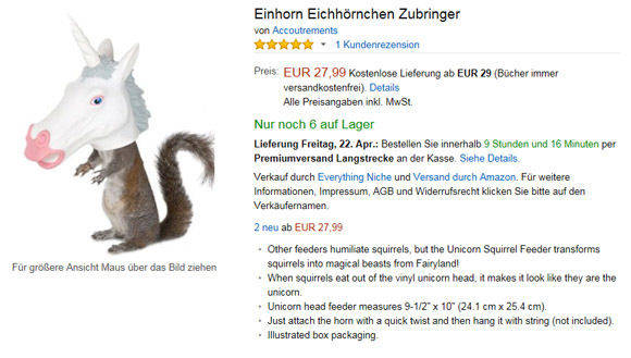 Einhorn Eichhörnchen Zubringer? Futterspender in Einhornkopf-Form.