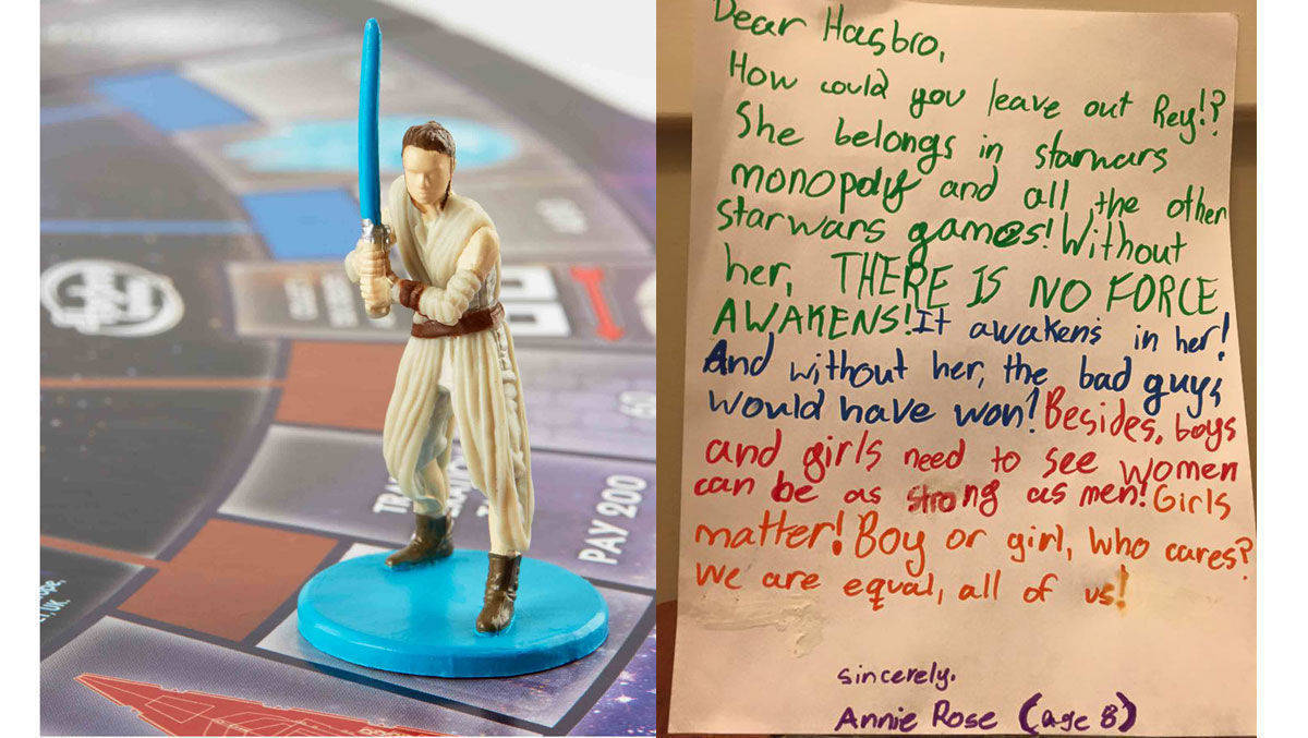 Rey spielt mit beim "Star Wars Monopoly" - weil die achtjährige Annie einen wunderbaren Brief an Hasbro schrieb.