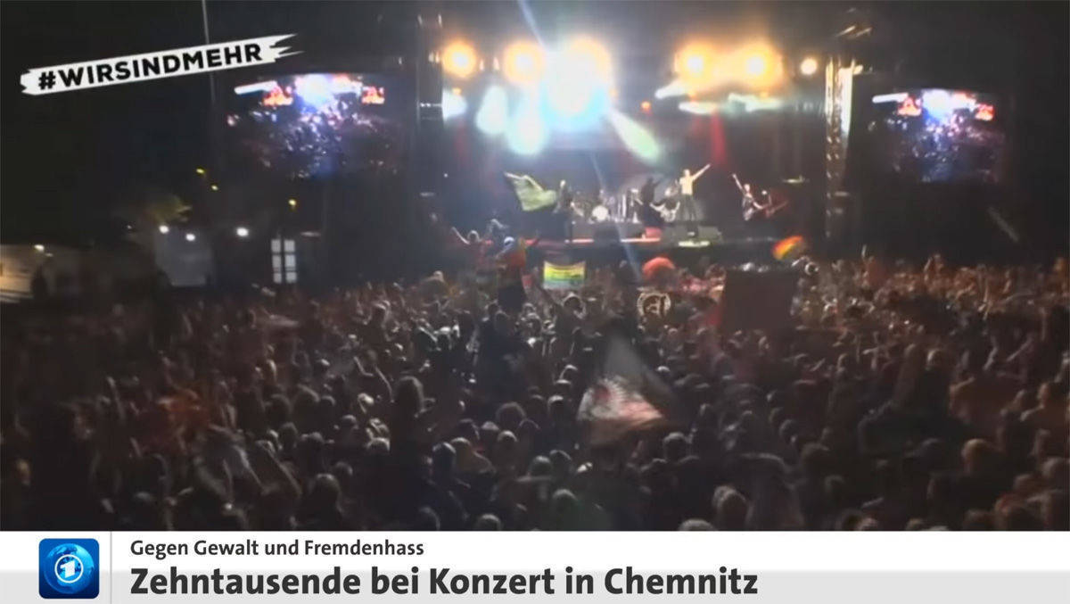 Die "Tagesschau" berichtete über die Aktion #wirsindmehr: Zum Konzert für Solidarität und gegen Fremdenhass kamen zehntausende Menschen nach Chemnitz.