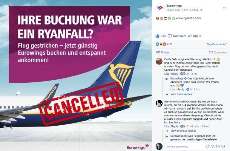 Auf Facebook bekommt Eurowings für die Aktion viel Liebe, aber auch Kritik.