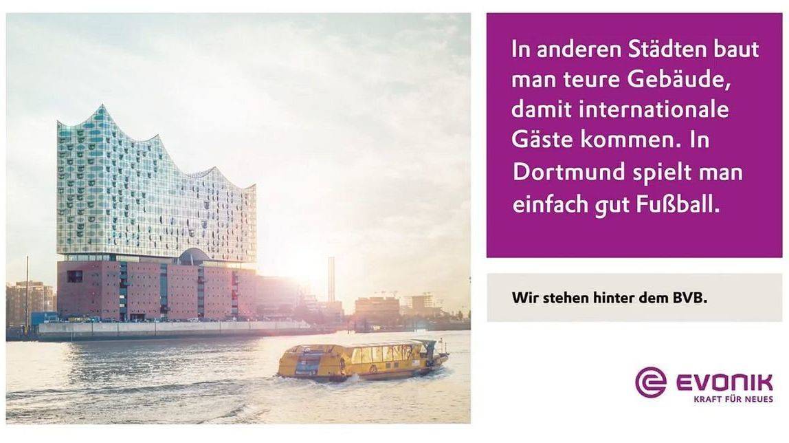 Evonik nimmt die Elbphilharmonie aufs Korn.