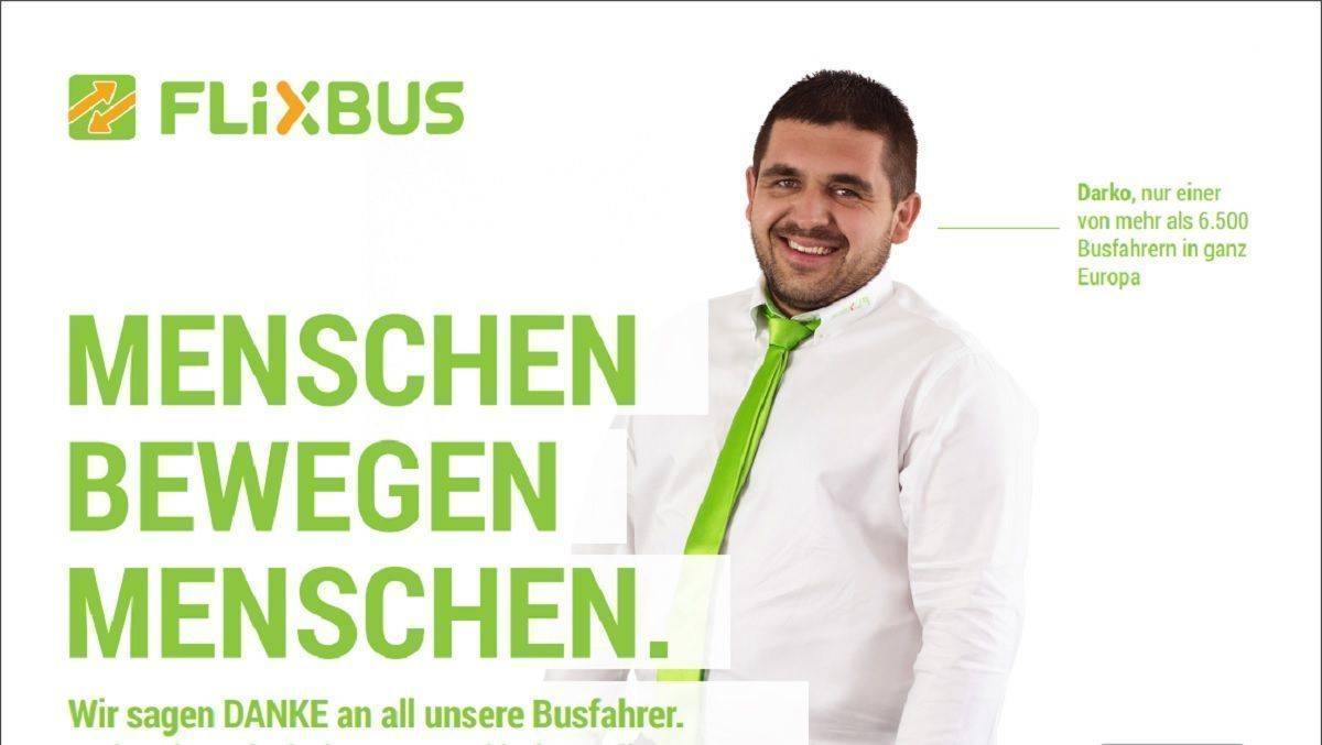 Mit diesem und weiteren Plakaten bedankt sich Flixbus bei seinen Busfahrern. 